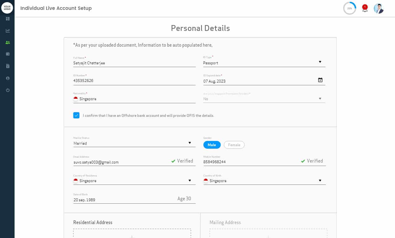 Individual Live Account Setup