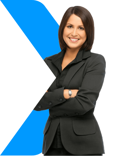 Businesswoman with FYNXT Arrow Icon